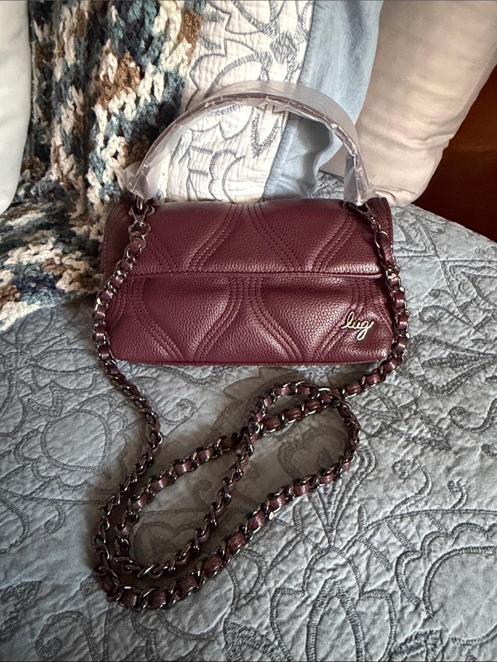 NWOT LUG Quilted Crossbody Bag Mini  in Burgundy